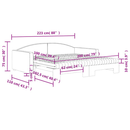 Tagesbett Ausziehbar mit Matratze Hellgrau 100x200 cm Stoff