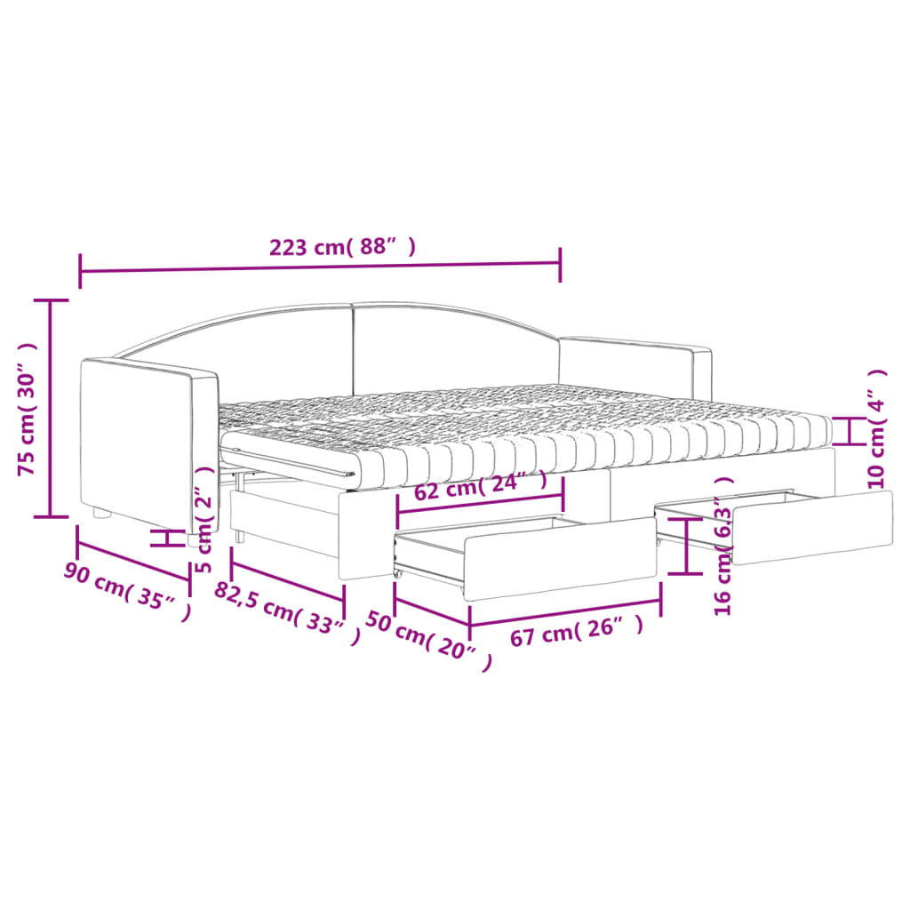 Tagesbett Ausziehbar mit Schubladen Creme 80x200 cm Stoff