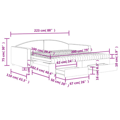 Tagesbett Ausziehbar mit Schubladen Hellgrau 100x200 cm Stoff
