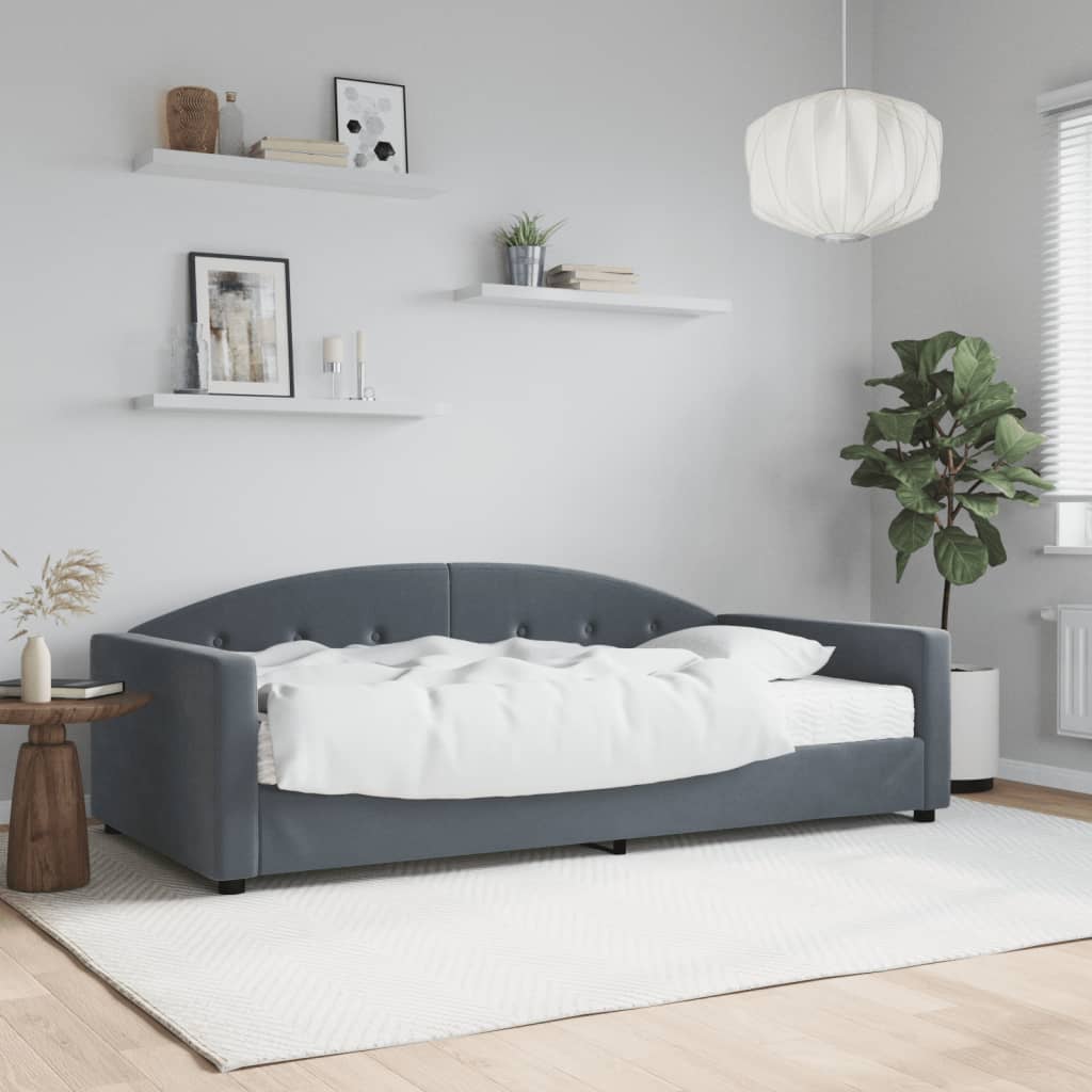 Daybed with mattress dark grey 100x200 cm velvet