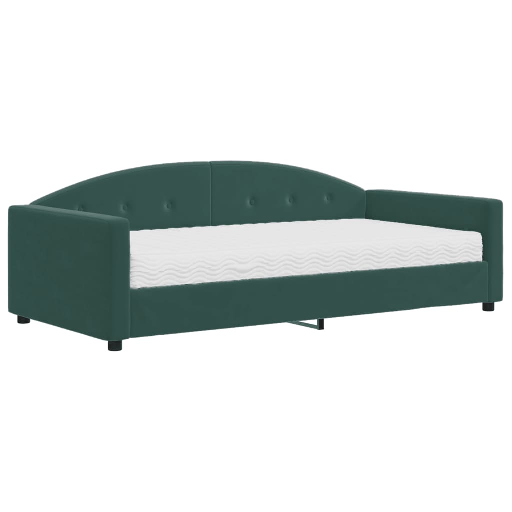 Daybed with mattress dark green 100x200 cm velvet