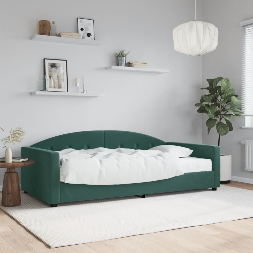 Daybed with mattress dark green 100x200 cm velvet