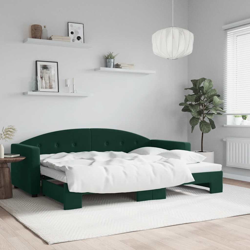 Tagesbett Ausziehbar Dunkelgrün 80x200 cm Samt
