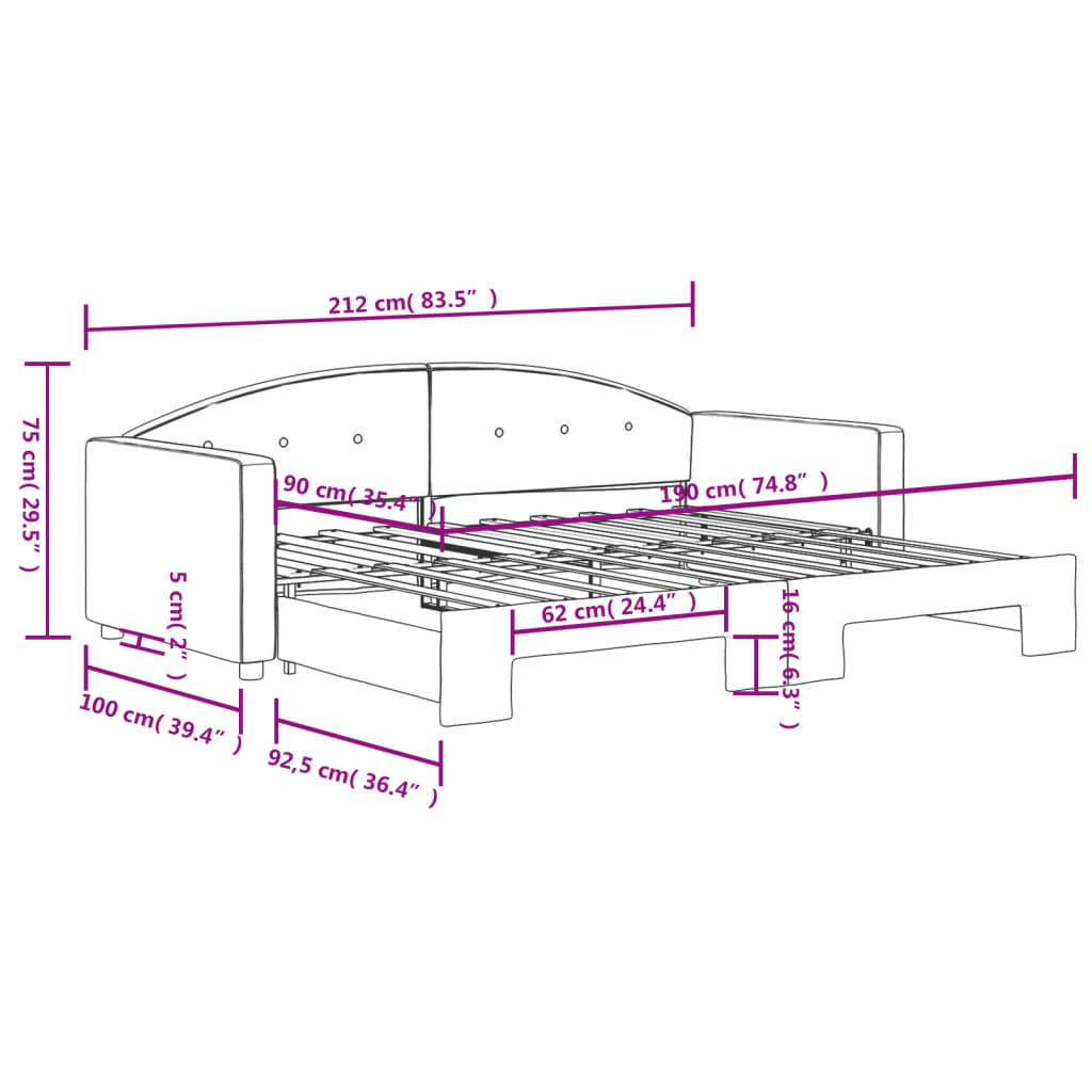 Tagesbett Ausziehbar Hellgrau 90x190 cm Samt