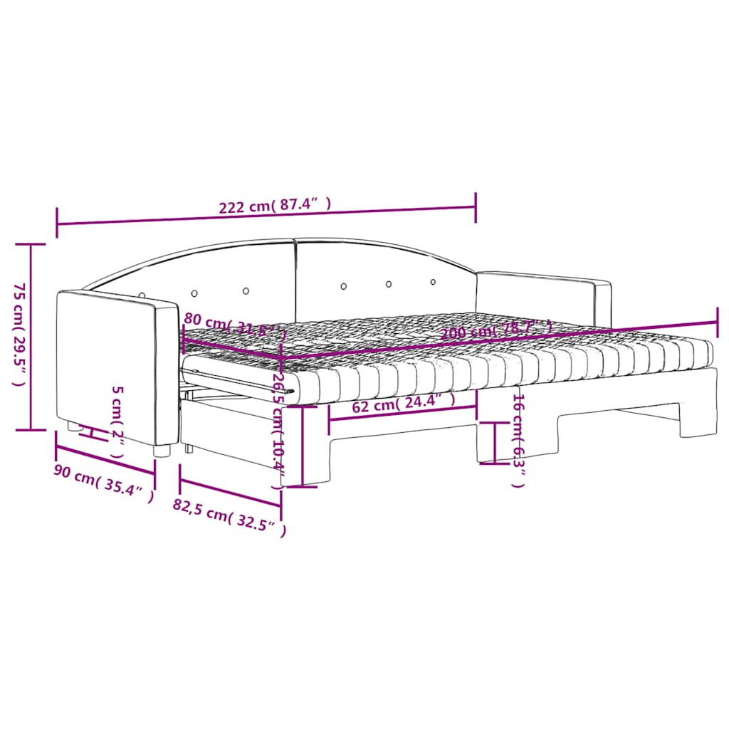 Tagesbett Ausziehbar mit Matratzen Dunkelgrau 80x200 cm Samt
