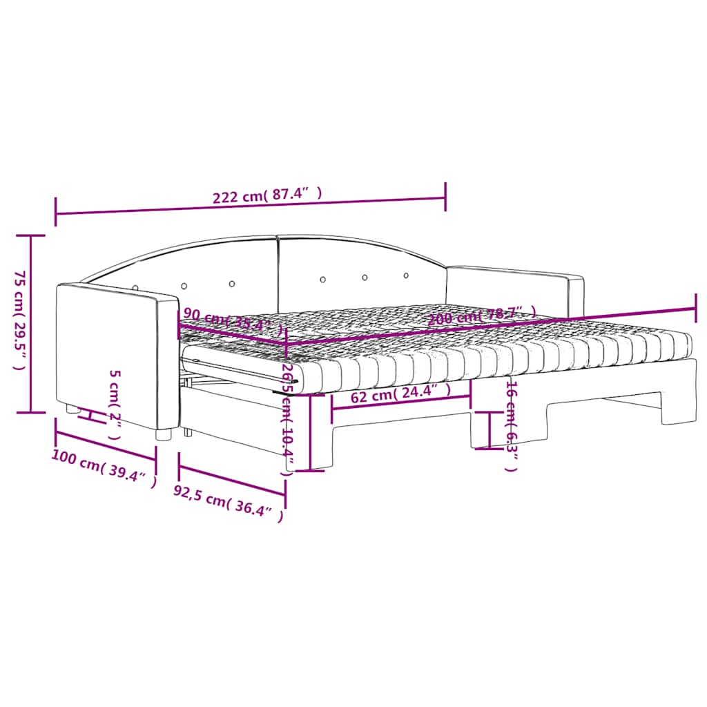 Tagesbett Ausziehbar mit Matratzen Dunkelgrau 90x200 cm Samt
