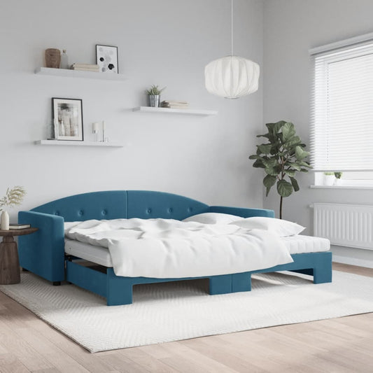 Tagesbett Ausziehbar mit Matratzen Blau 100x200 cm Samt