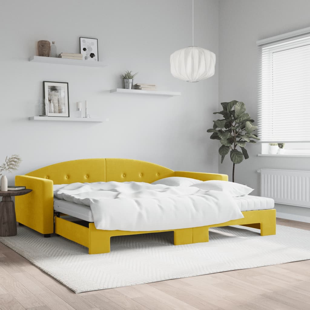 Tagesbett Ausziehbar mit Matratzen Gelb 100x200 cm Samt