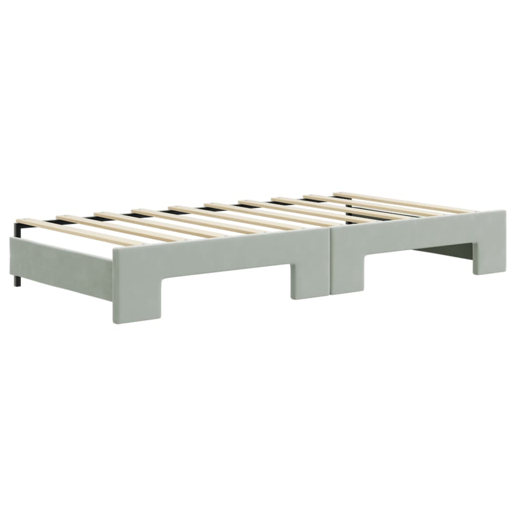 Daybed extendable with mattress light grey 90x190 cm velvet