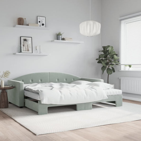 Daybed extendable with mattress light grey 90x190 cm velvet