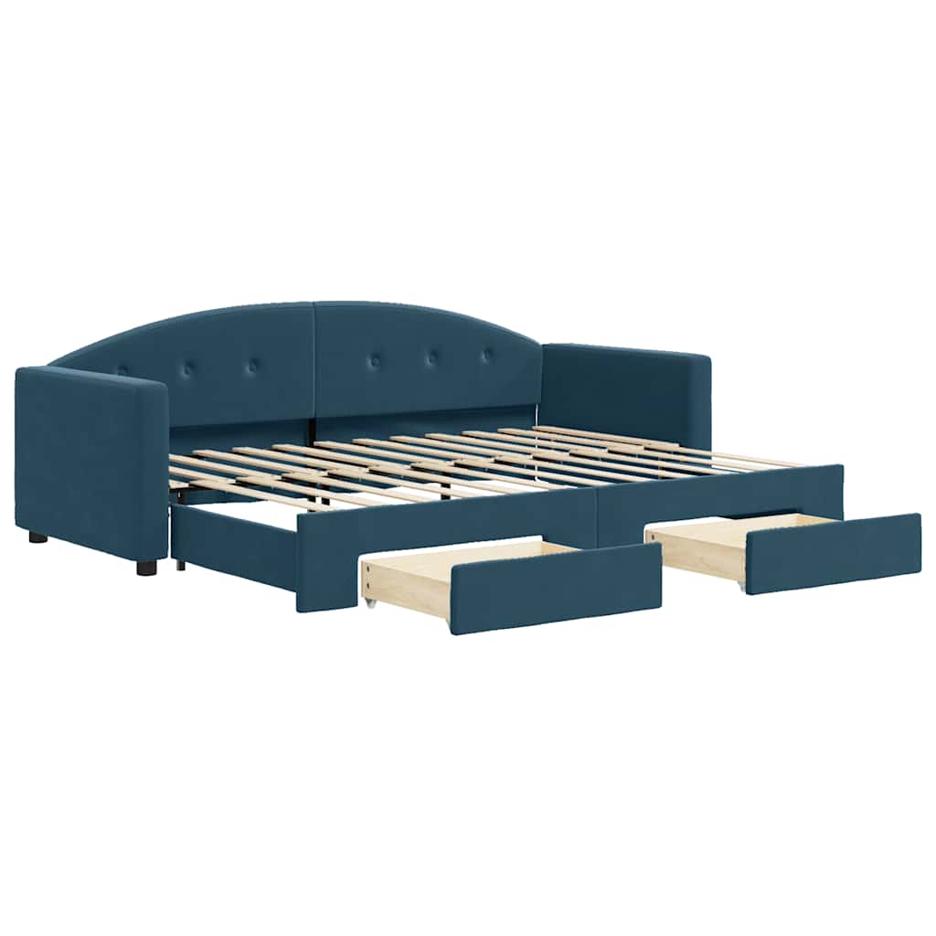 Tagesbett Ausziehbar mit Schubladen Blau 80x200 cm Samt