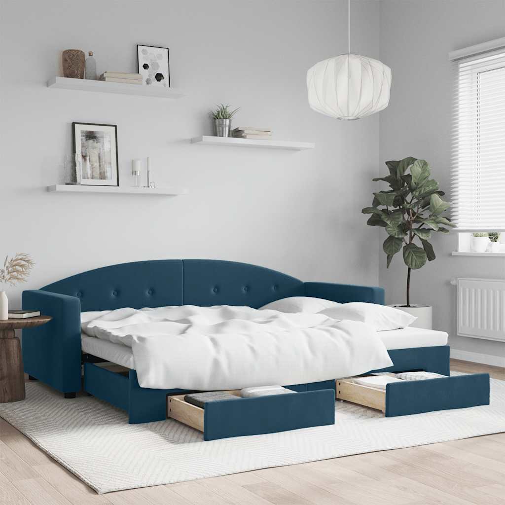 Tagesbett Ausziehbar mit Schubladen Blau 80x200 cm Samt
