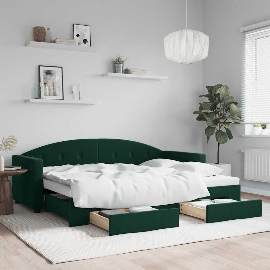 Tagesbett Ausziehbar mit Schubladen Dunkelgrün 80x200 cm Samt