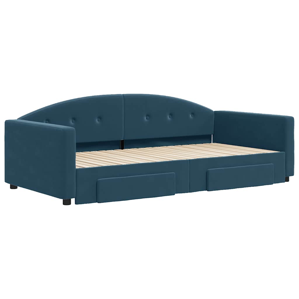 Tagesbett Ausziehbar mit Schubladen Blau 100x200 cm Samt
