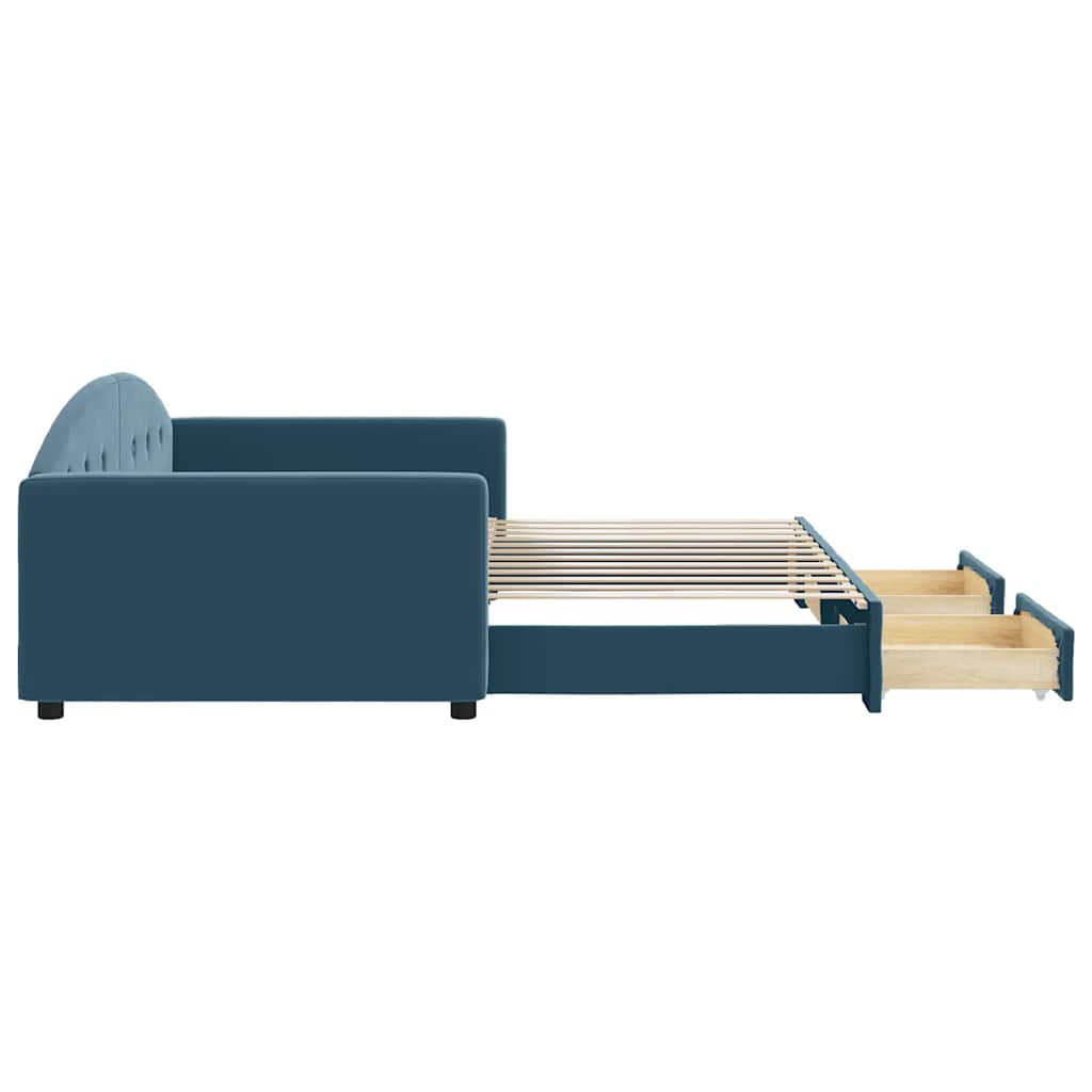 Tagesbett Ausziehbar mit Schubladen Blau 100x200 cm Samt