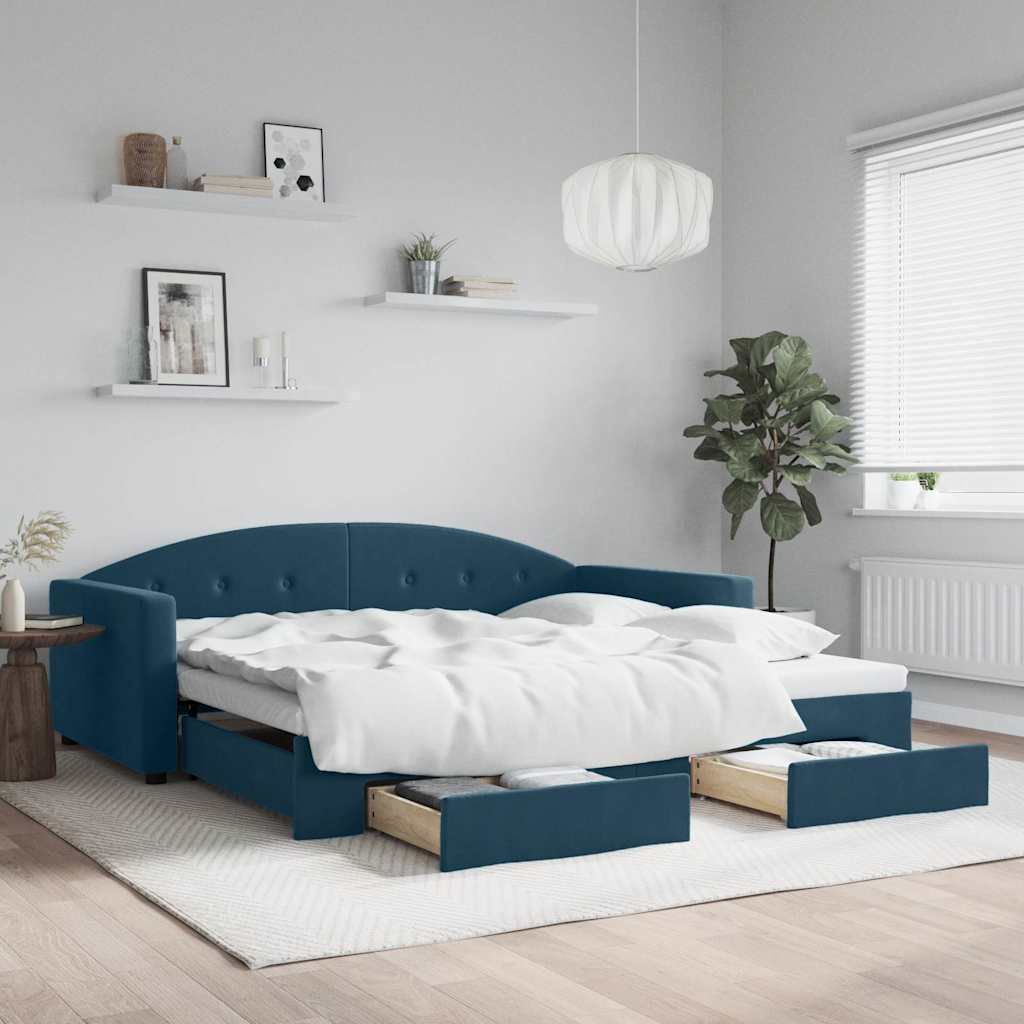 Tagesbett Ausziehbar mit Schubladen Blau 100x200 cm Samt