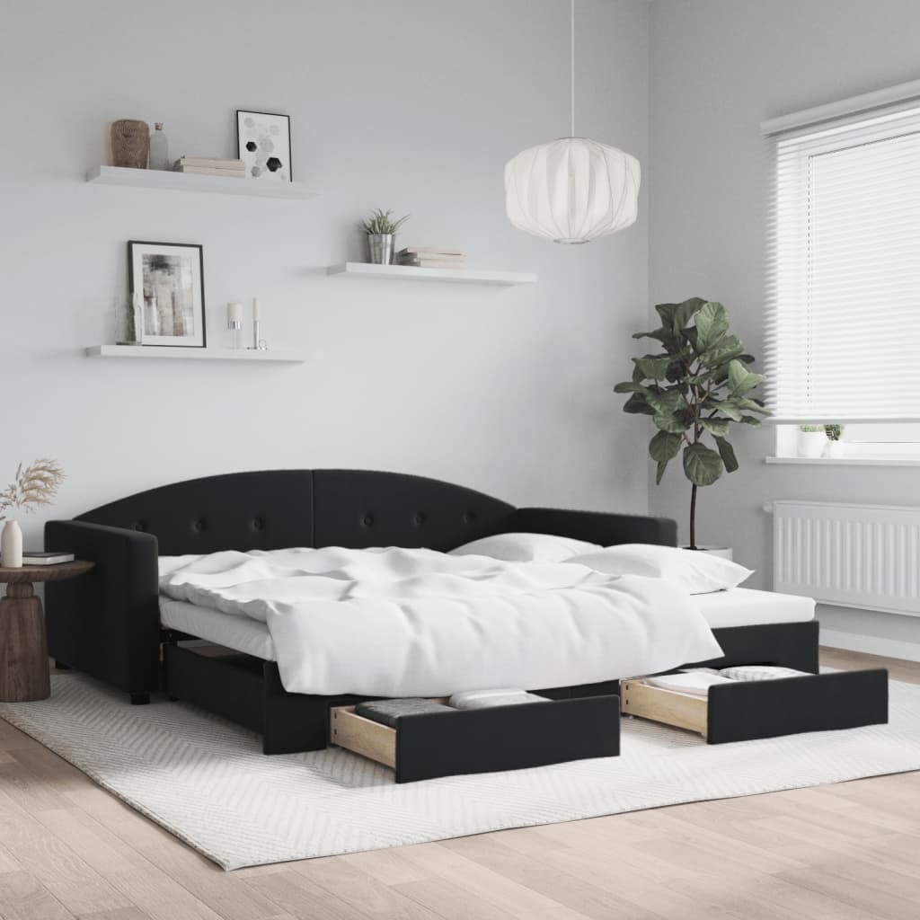 Tagesbett Ausziehbar mit Schubladen Schwarz 100x200 cm Samt