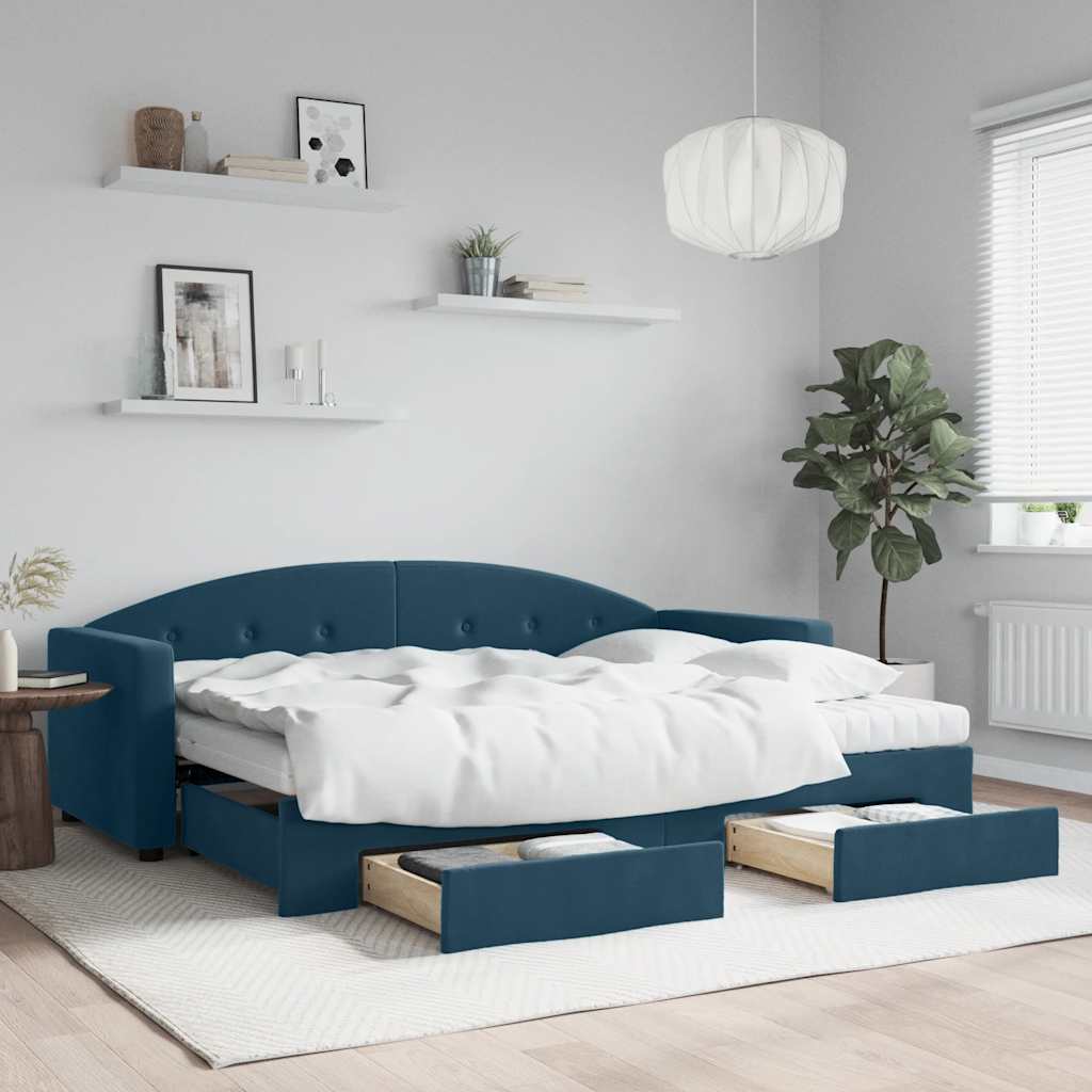 Tagesbett Ausziehbar mit Schubladen Blau 80x200 cm Samt