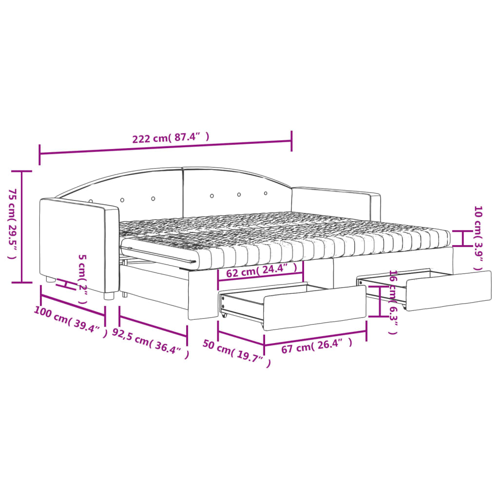 Tagesbett Ausziehbar mit Schubladen Hellgrau 90x200 cm Samt