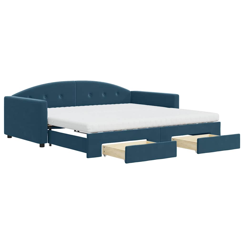 Tagesbett Ausziehbar mit Schubladen Blau 100x200 cm Samt