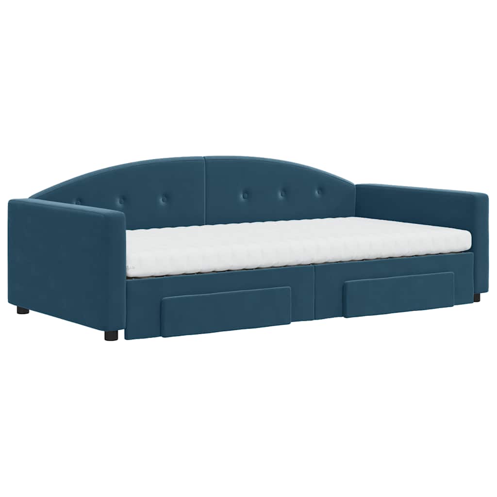 Tagesbett Ausziehbar mit Schubladen Blau 100x200 cm Samt