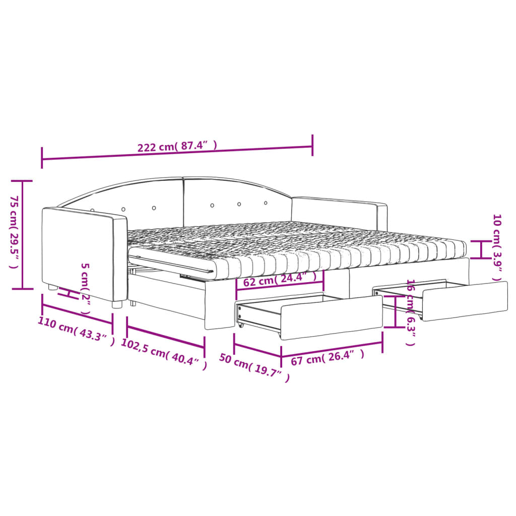 Tagesbett Ausziehbar mit Schubladen Schwarz 100x200 cm Samt