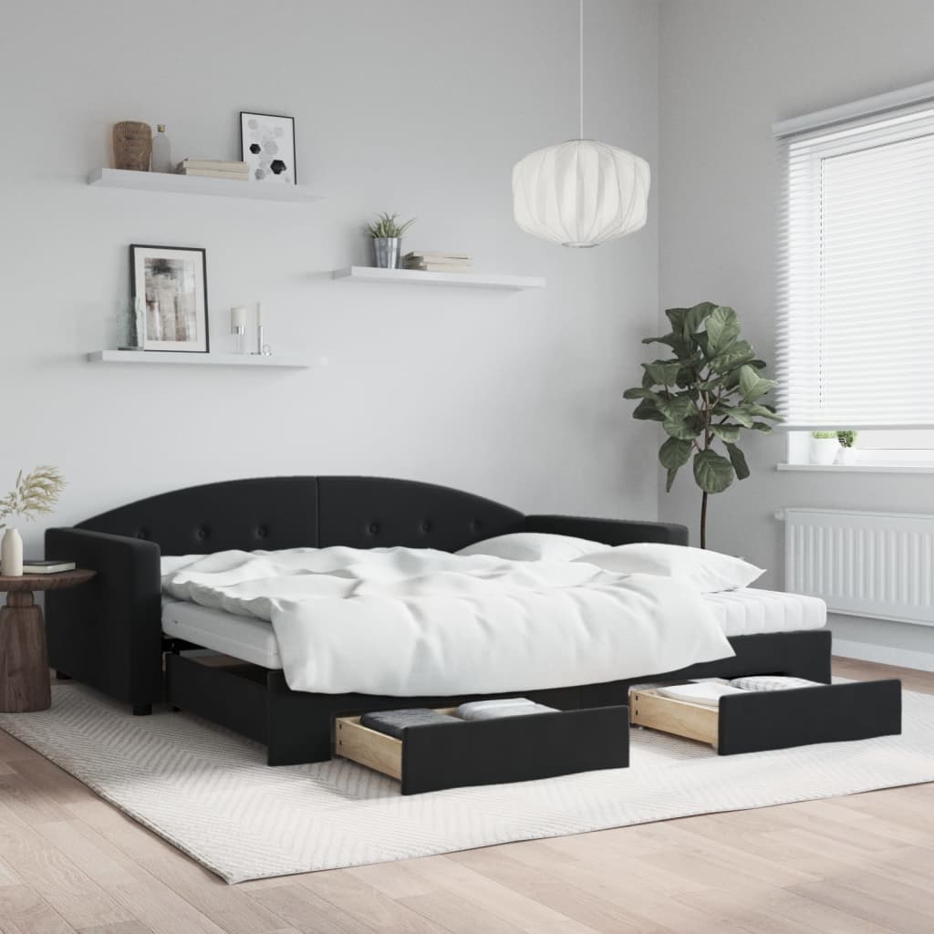 Tagesbett Ausziehbar mit Schubladen Schwarz 100x200 cm Samt
