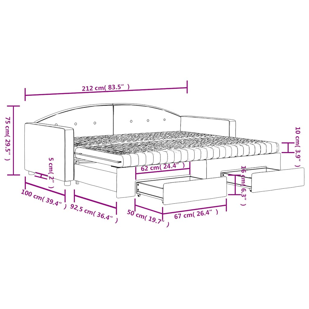 Tagesbett Ausziehbar mit Schubladen Dunkelgrau 90x190 cm Samt