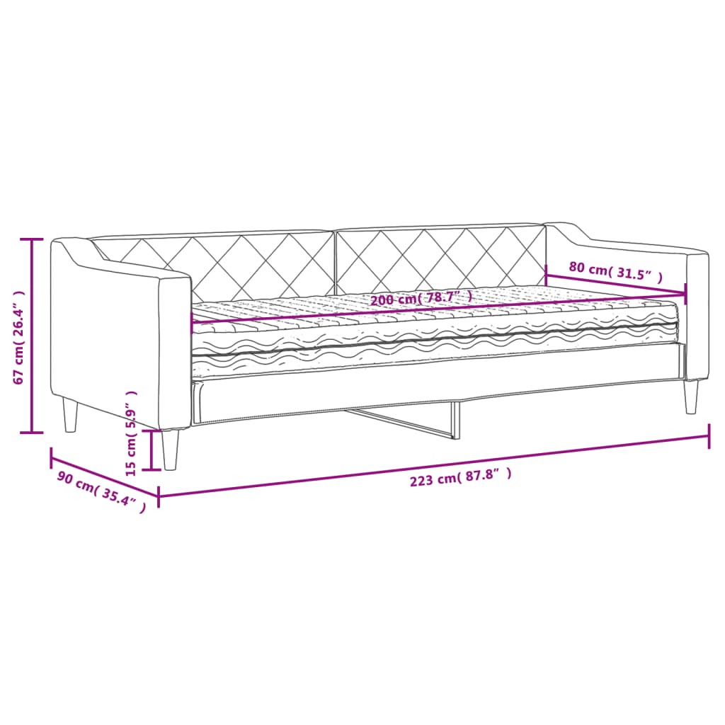 Tagesbett mit Matratze Dunkelgrau 80x200 cm Stoff