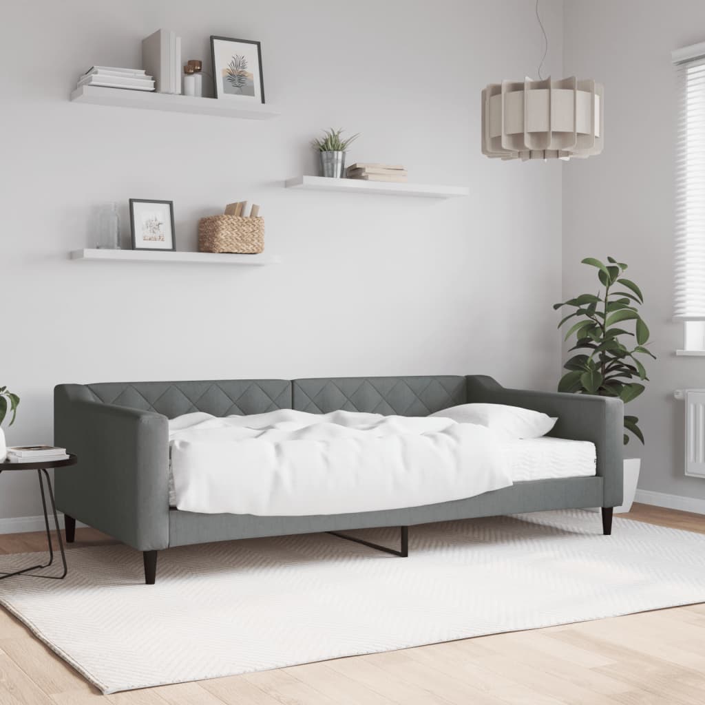 Daybed with mattress dark grey 100x200 cm fabric