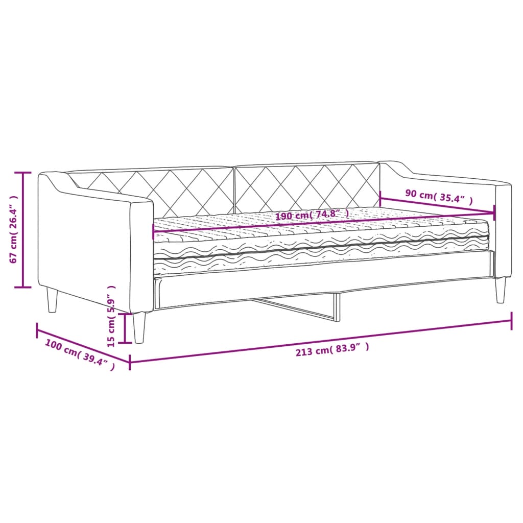 Tagesbett mit Matratze Schwarz 90x190 cm Stoff