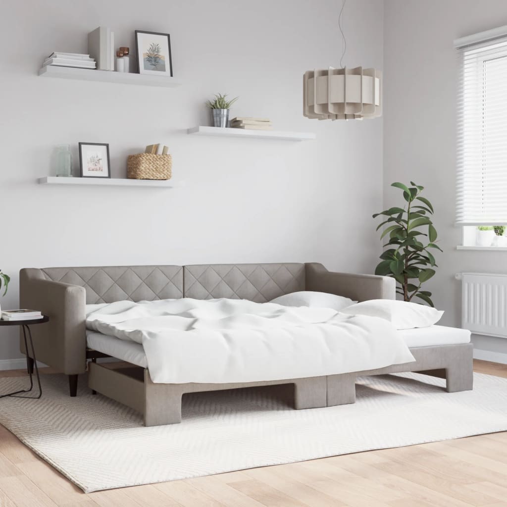 Tagesbett Ausziehbar Taupe 90x200 cm Stoff