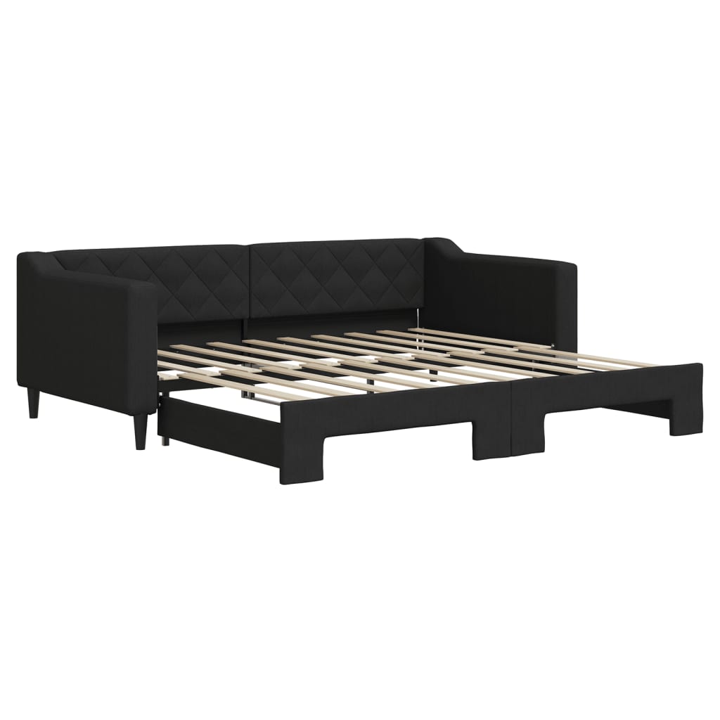 Tagesbett Ausziehbar Schwarz 90x190 cm Stoff