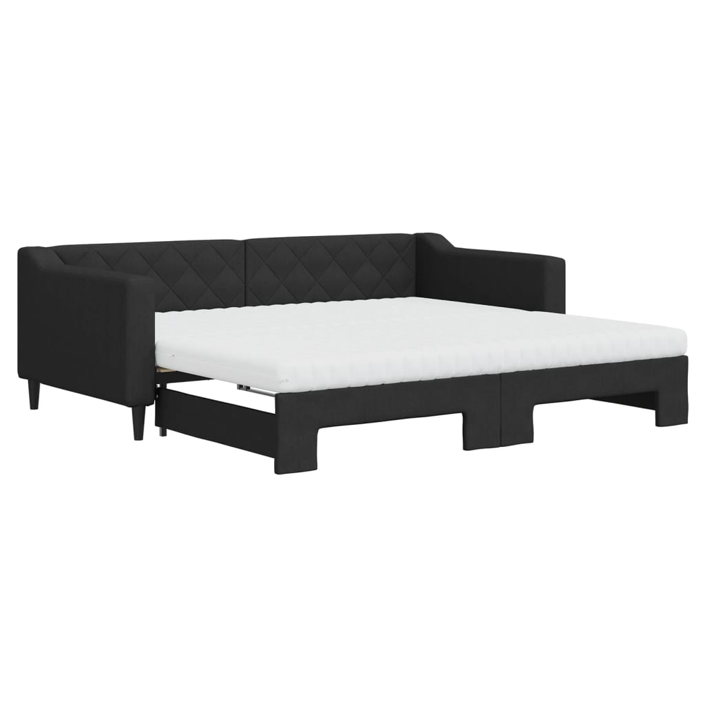 Tagesbett Ausziehbar mit Matratzen Schwarz 90x190 cm Stoff