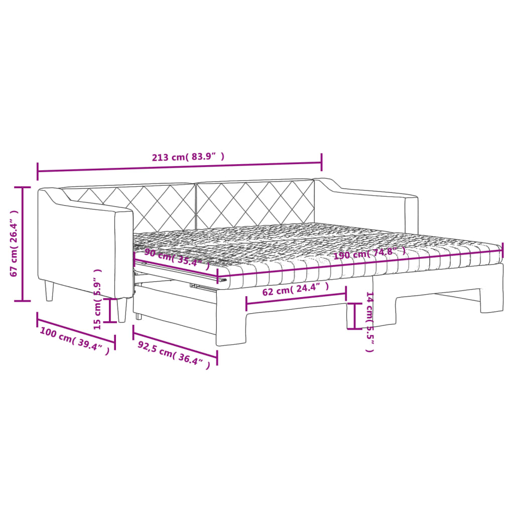 Tagesbett Ausziehbar mit Matratzen Schwarz 90x190 cm Stoff