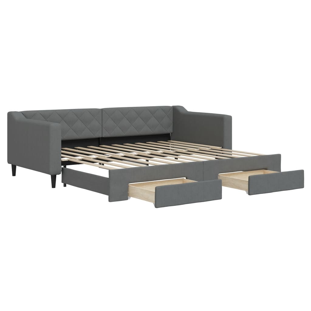 Tagesbett Ausziehbar mit Schubladen Dunkelgrau 90x200 cm Stoff