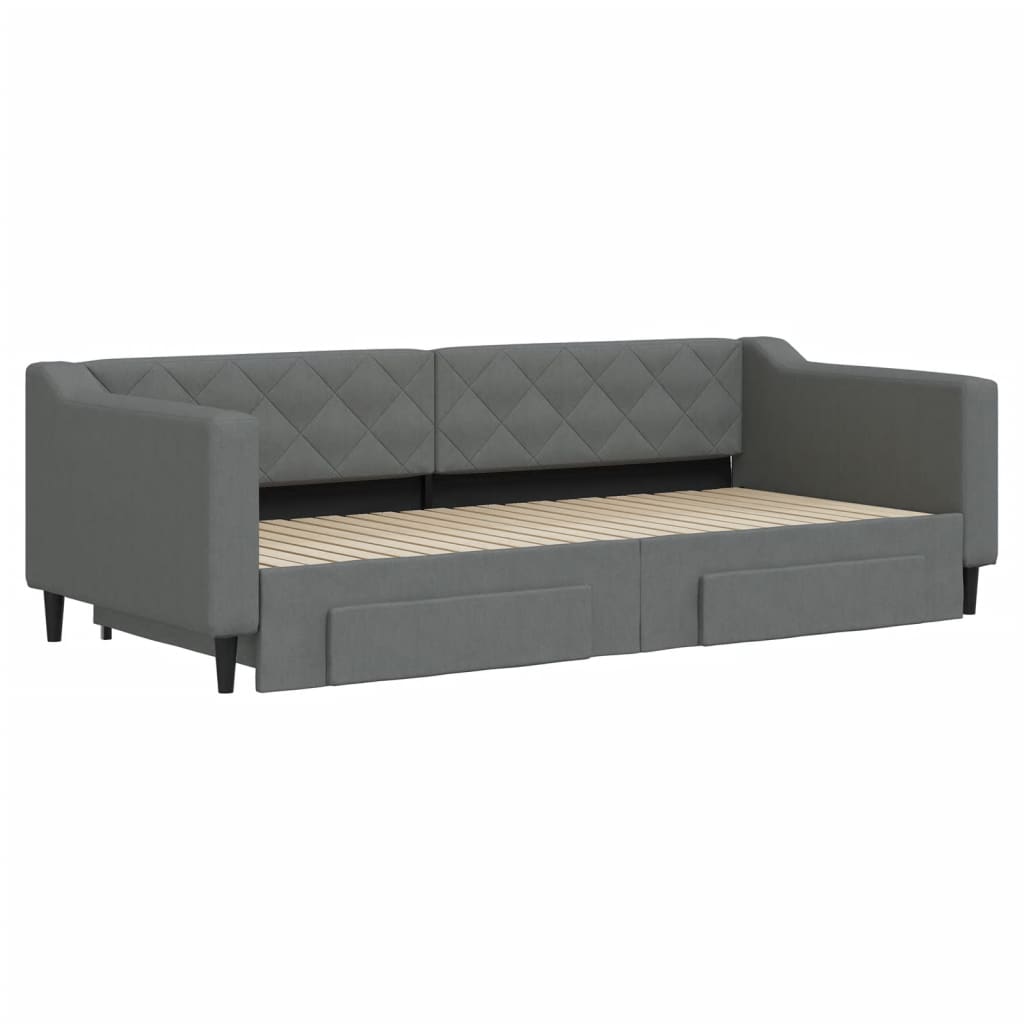Tagesbett Ausziehbar mit Schubladen Dunkelgrau 90x200 cm Stoff