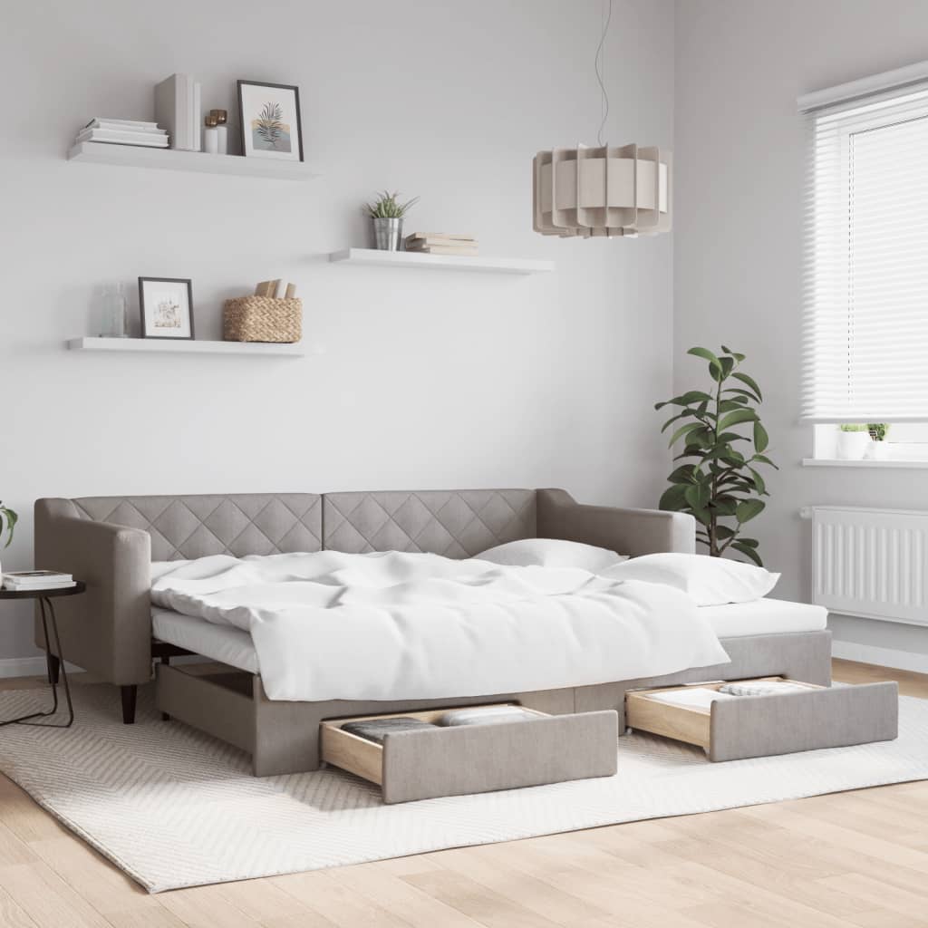Tagesbett Ausziehbar mit Schubladen Taupe 90x200 cm Stoff