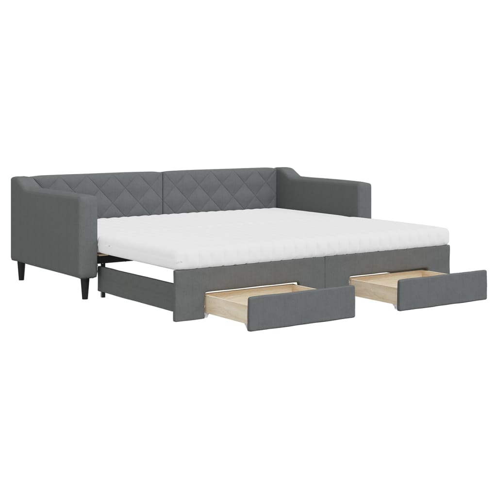 Tagesbett Ausziehbar mit Schubladen Dunkelgrau 90x200 cm Stoff