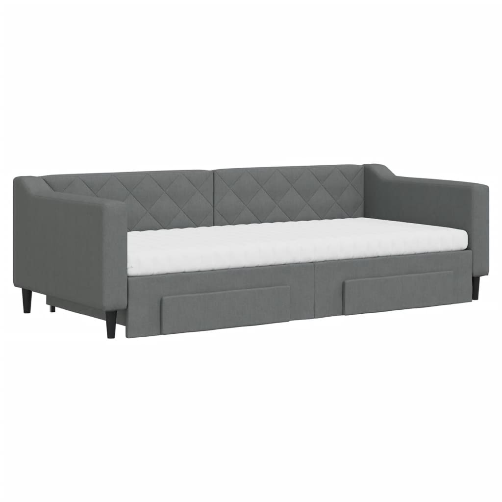 Tagesbett Ausziehbar mit Schubladen Dunkelgrau 90x200 cm Stoff