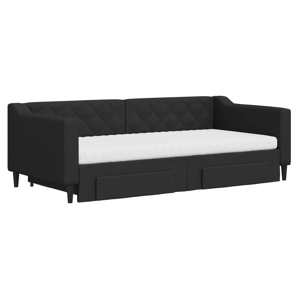 Tagesbett Ausziehbar mit Schubladen Schwarz 90x190 cm Stoff