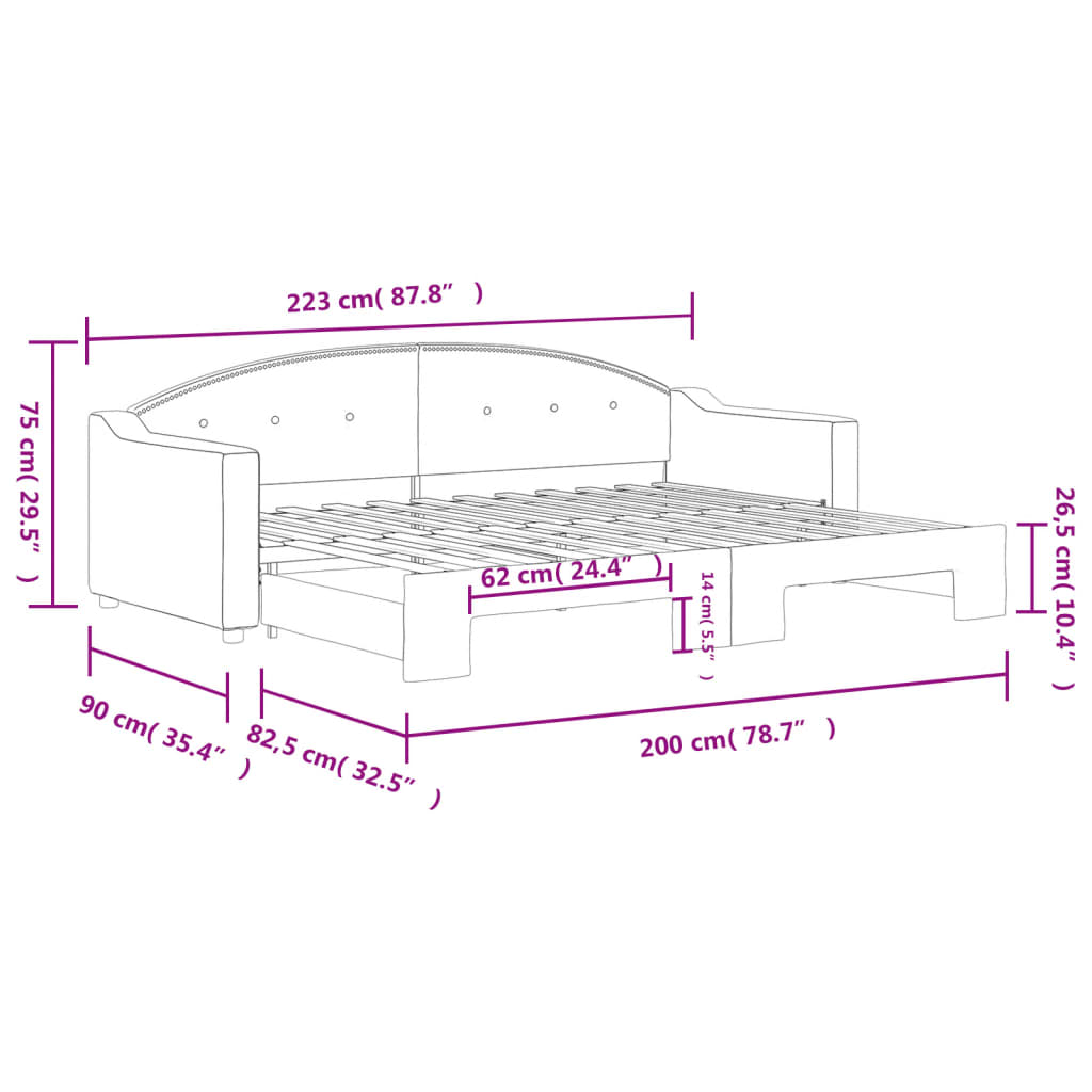 Tagesbett Ausziehbar Schwarz 80x200 cm Stoff