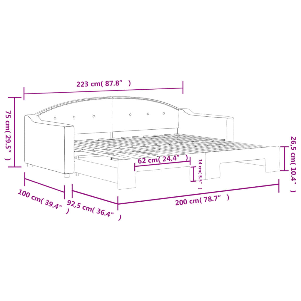 Tagesbett Ausziehbar Dunkelgrau 90x200 cm Stoff