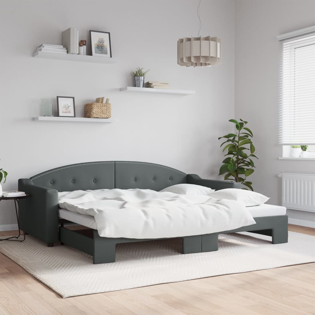 Tagesbett Ausziehbar Dunkelgrau 90x200 cm Stoff