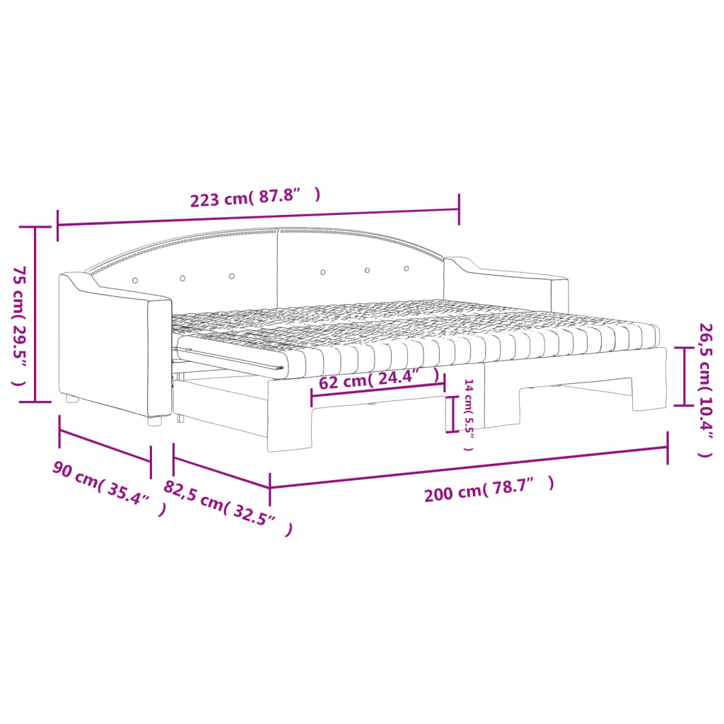 Tagesbett Ausziehbar mit Matratzen Taupe 80x200 cm Stoff