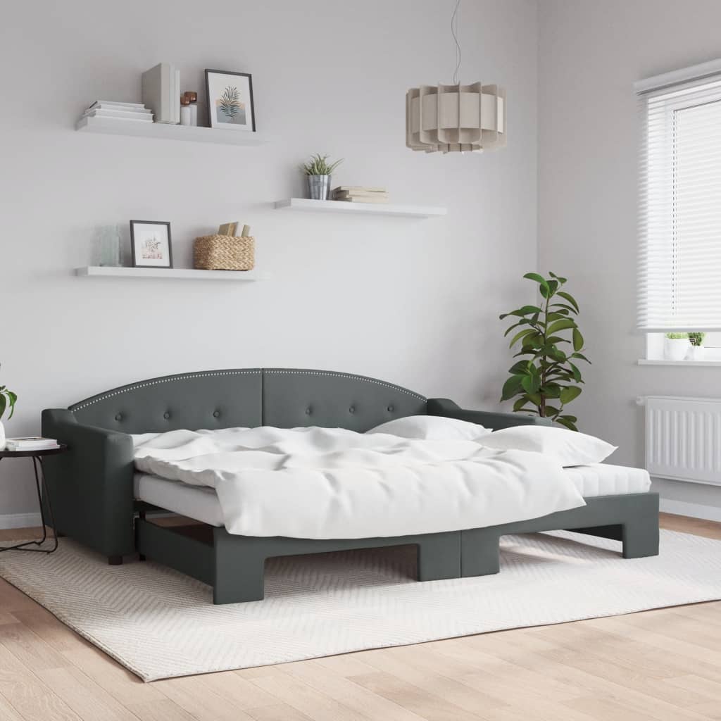Tagesbett Ausziehbar mit Matratzen Dunkelgrau 90x200 cm Stoff