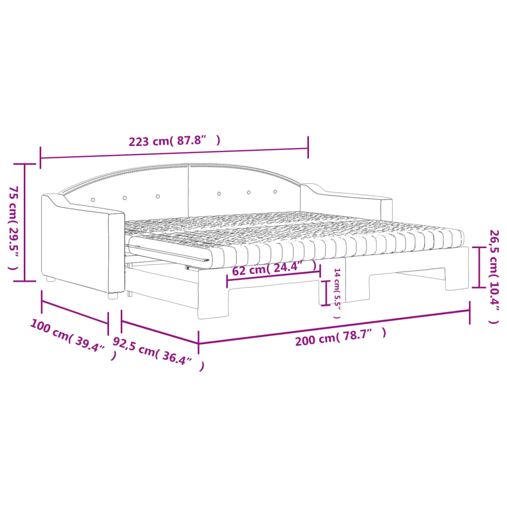 Tagesbett Ausziehbar mit Matratzen Schwarz 90x200 cm Stoff