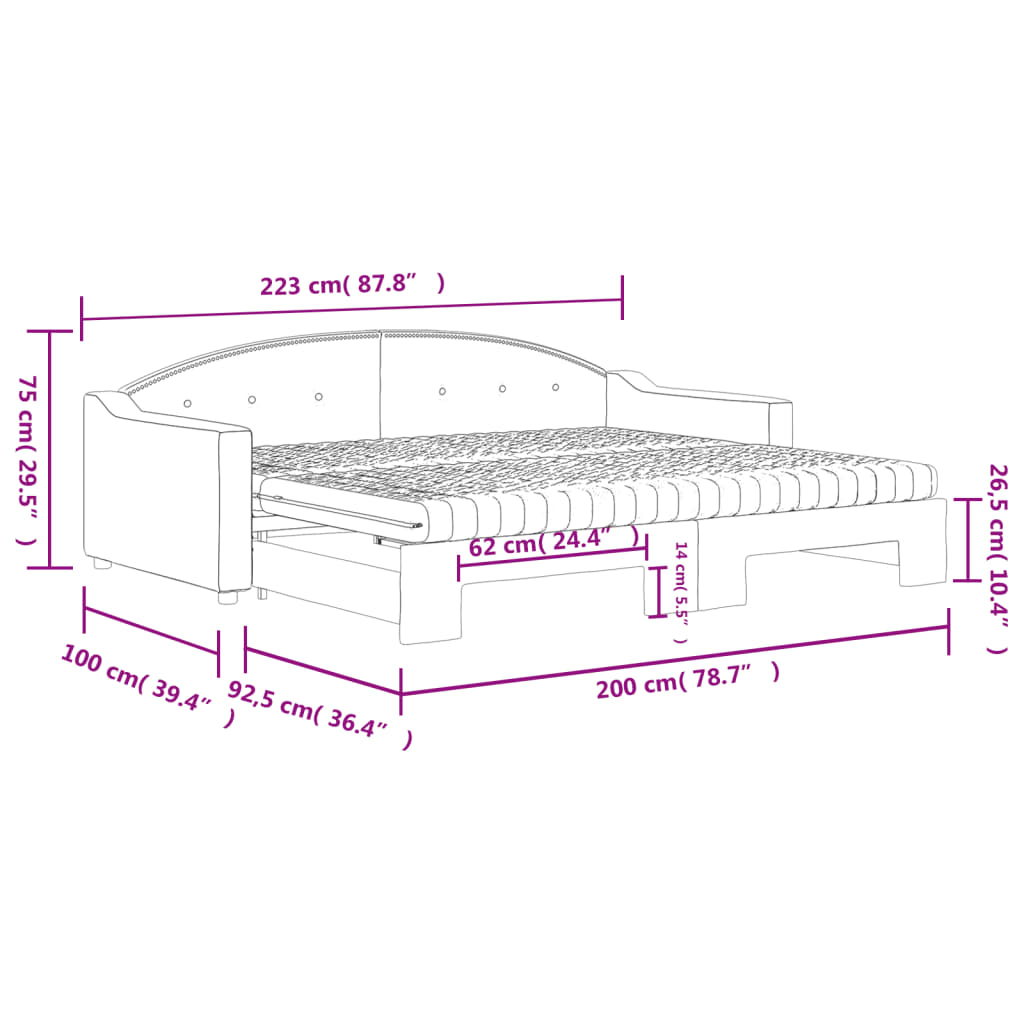 Tagesbett Ausziehbar mit Matratzen Creme 90x200 cm Stoff