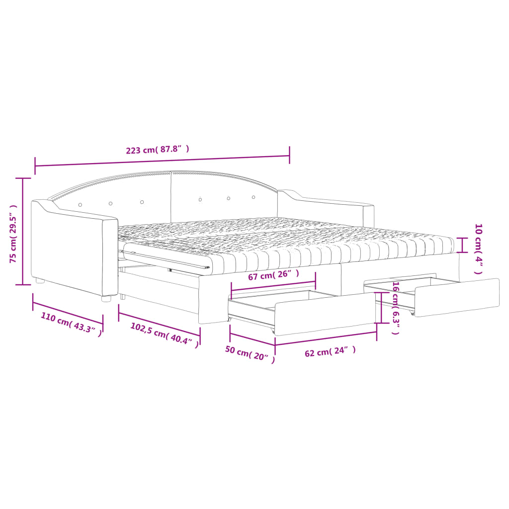 Tagesbett Ausziehbar mit Schubladen Dunkelgrau 100x200 cm Stoff
