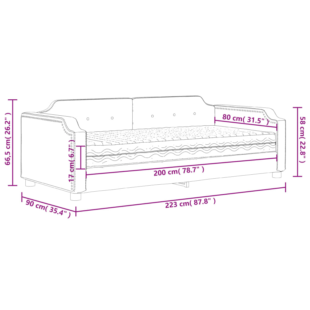 Tagesbett mit Matratze Hellgrau 80x200 cm Stoff
